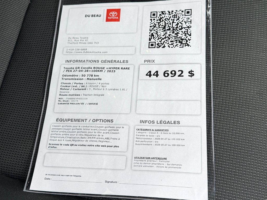2023 Toyota GR Corolla ROUGE =HYPER RARE / PEA 27-04-28=100KM / in Thetford Mines, Quebec - 4 - w1024h768px