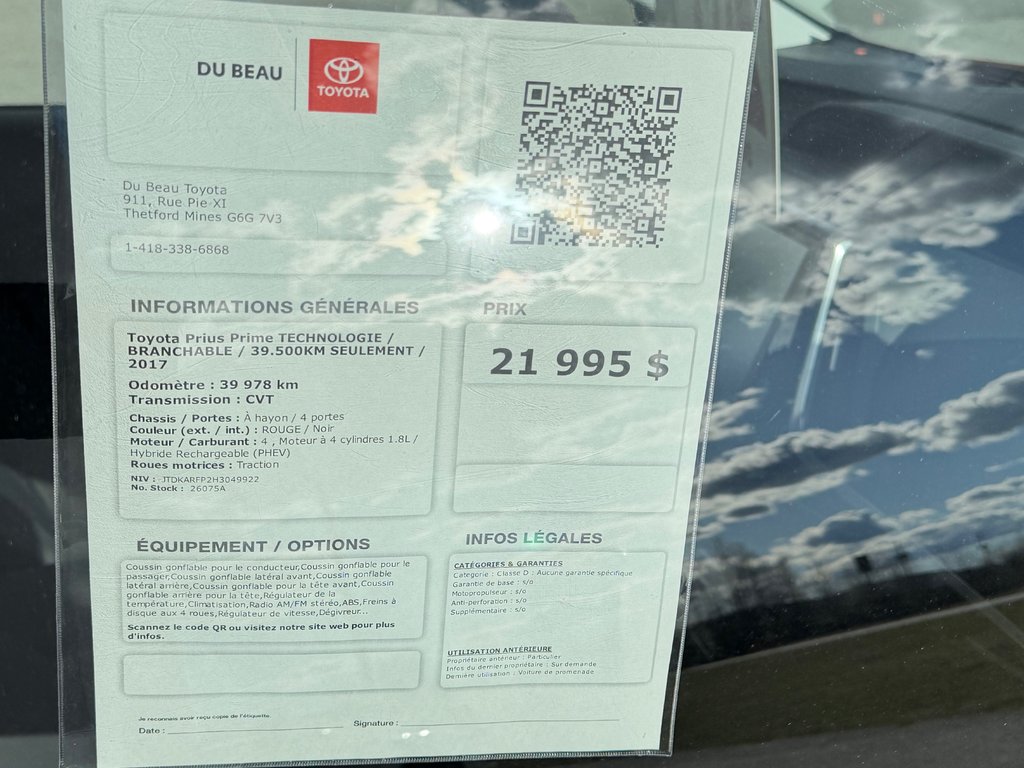 Toyota Prius Prime TECHNOLOGIE / BRANCHABLE / 39.500KM SEULEMENT / 2017 à Thetford Mines, Québec - 4 - w1024h768px