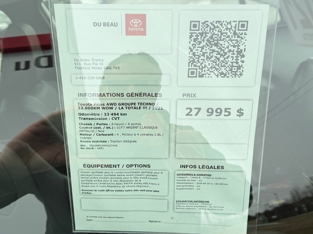 2021 Toyota Prius AWD GROUPE TECHNO / 33.000KM WOW / LA TOTALE !!! / in Thetford Mines, Quebec - 4 - w1024h768px