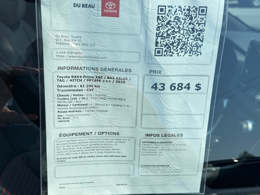 Toyota RAV4 Prime XSE / BAS KILOS / TAG / HITCH / PPTAPE +++ / 2023 à Thetford Mines, Québec - 4 - w1024h768px