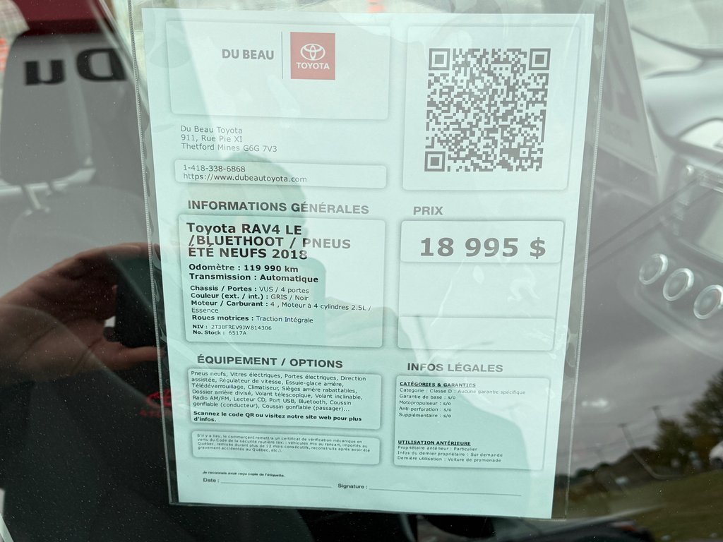 Toyota RAV4 LE AWD /BLUETOOTH / PNEUS ÉTÉ NEUFS 2018 à Thetford Mines, Québec - 5 - w1024h768px