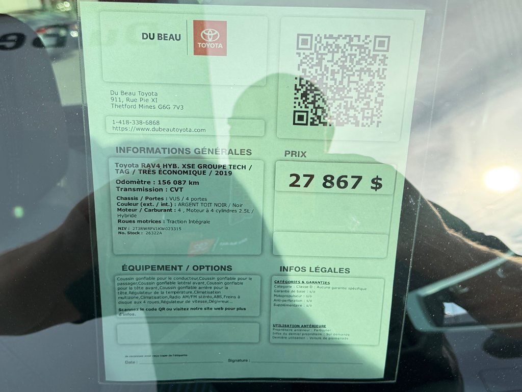 Toyota RAV4 HYB. XSE GROUPE TECH / TAG / TRÈS ÉCONOMIQUE / 2019 à Thetford Mines, Québec - 4 - w1024h768px