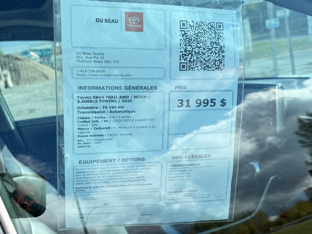 2020 Toyota RAV4 TRAIL AWD / HITCH / 3.500BLS TOWING / in Thetford Mines, Quebec - 4 - w1024h768px