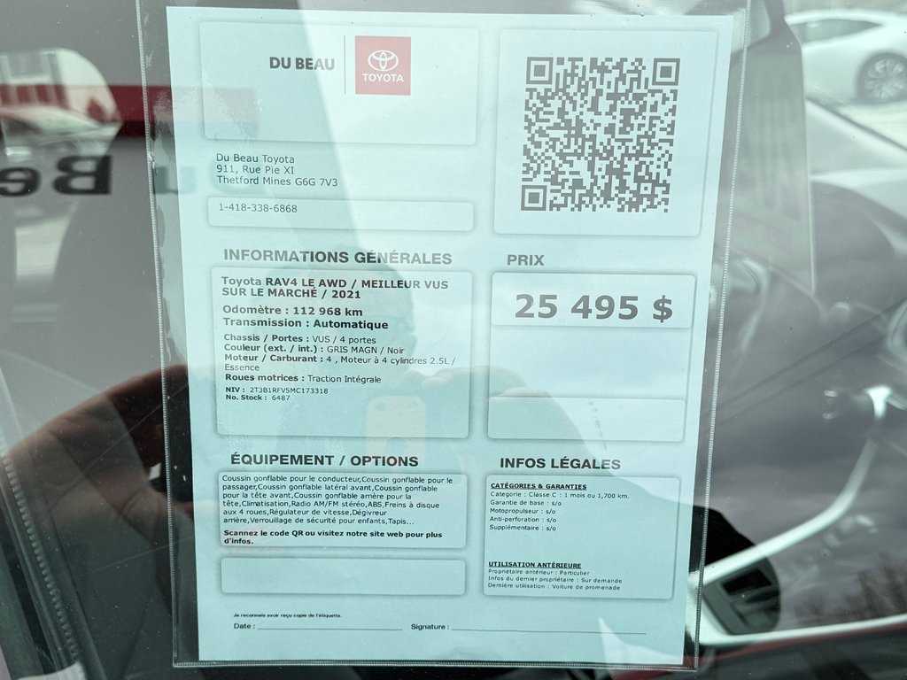 2021 Toyota RAV4 LE AWD / MEILLEUR VUS SUR LE MARCHÉ / in Thetford Mines, Quebec - 4 - w1024h768px