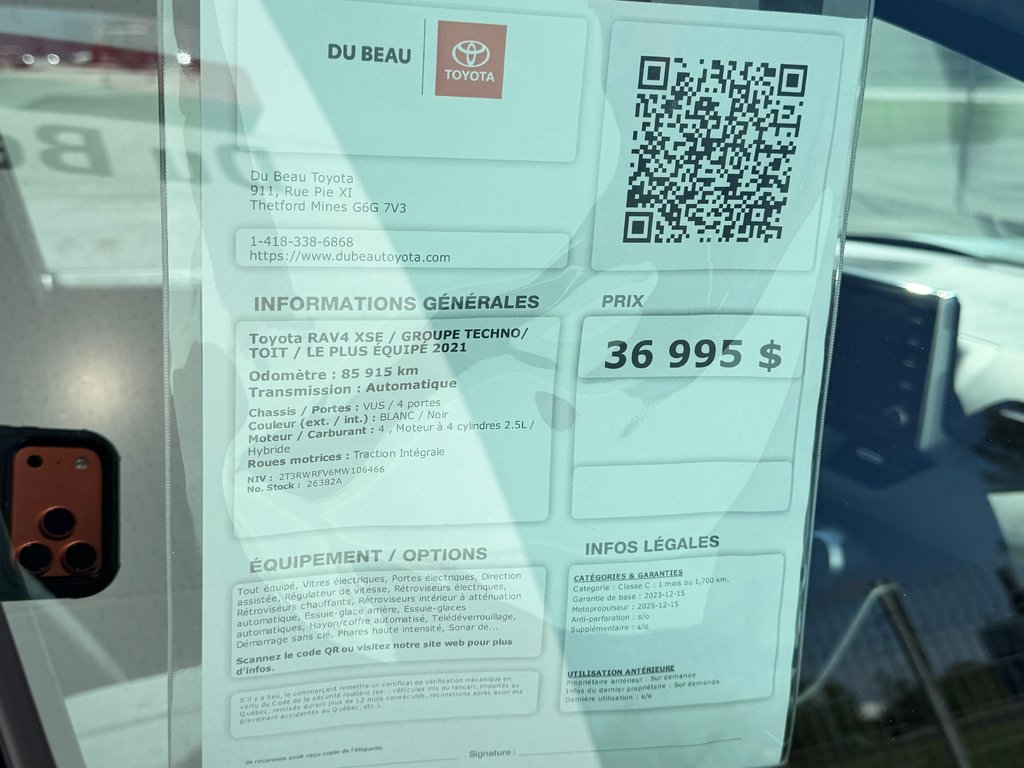 2021 Toyota RAV4 XSE HYBRIDE / GROUPE TECHNO/ TOIT / LE PLUS ÉQUIPÉ in Thetford Mines, Quebec - 4 - w1024h768px