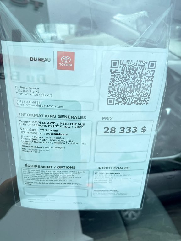 2022 Toyota RAV4 LE AWD / MEILLEUR VUS SUR LE MARCHÉ POINT FINAL / in Thetford Mines, Quebec - 5 - w1024h768px