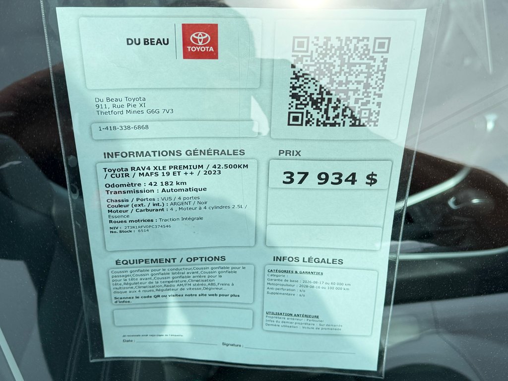 2023 Toyota RAV4 XLE PREMIUM / 42.500KM / CUIR / MAFS 19 ET ++ / in Thetford Mines, Quebec - 4 - w1024h768px