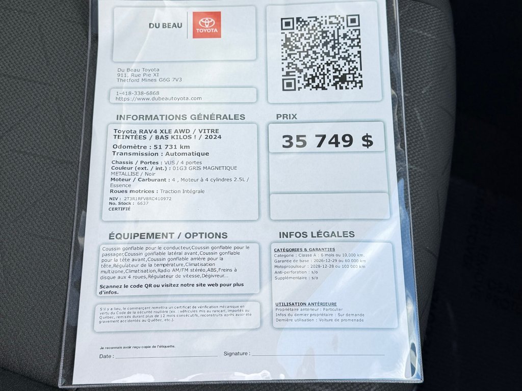 Toyota RAV4 XLE AWD / VITRE TEINTÉES / BAS KILOS ! / 2024 à Thetford Mines, Québec - 4 - w1024h768px