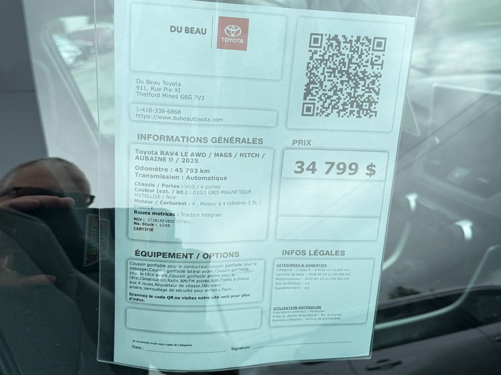 2025 Toyota RAV4 LE AWD / MAGS / HITCH / AUBAINE !! / in Thetford Mines, Quebec - 4 - w1024h768px