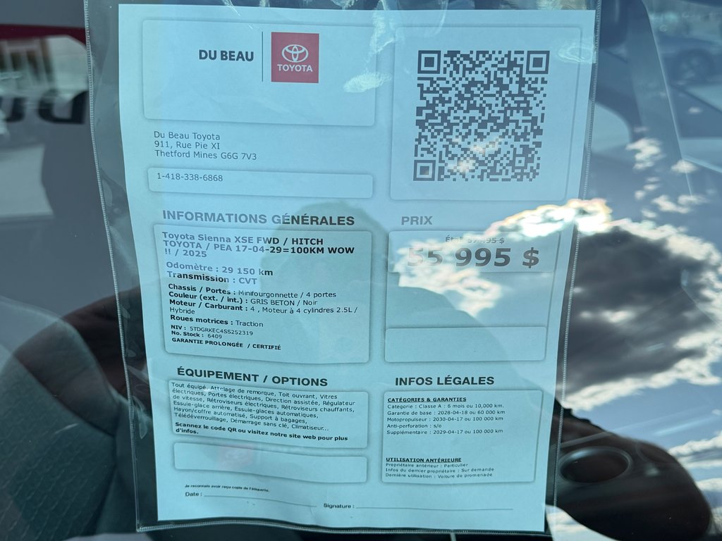 2025 Toyota Sienna XSE FWD / HITCH TOYOTA / PEA  17-04-29=100KM WOW !! / in Thetford Mines, Quebec - 5 - w1024h768px