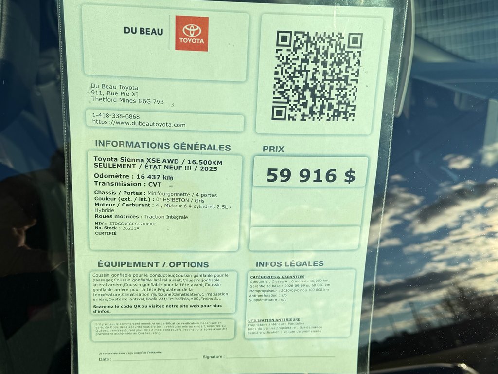 Toyota Sienna XSE AWD / 16.500KM SEULEMENT / ÉTAT NEUF !!! / 2025 à Thetford Mines, Québec - 4 - w1024h768px