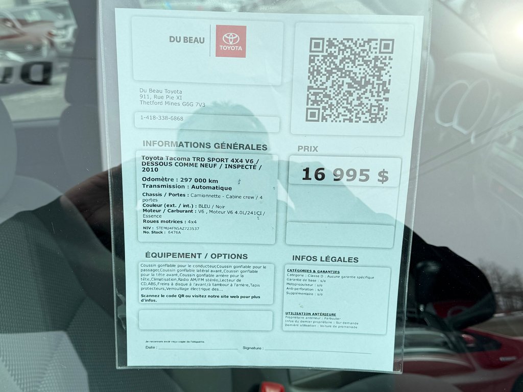 Toyota Tacoma TRD SPORT 4X4 V6 / DESSOUS COMME NEUF / INSPECTÉ / 2010 à Thetford Mines, Québec - 4 - w1024h768px