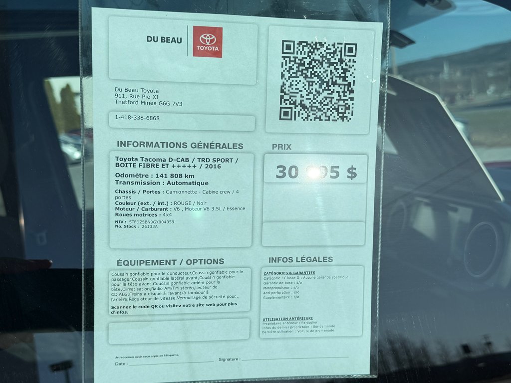 2016 Toyota Tacoma D-CAB / TRD SPORT / BOITE FIBRE ET +++++ / in Thetford Mines, Quebec - 4 - w1024h768px
