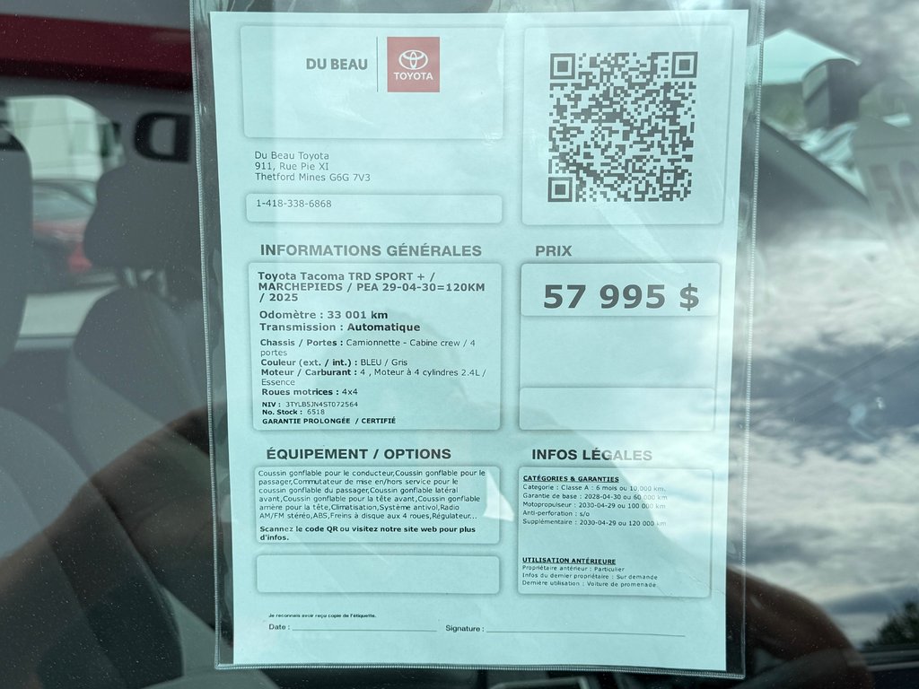 2025 Toyota Tacoma TRD SPORT + / MARCHEPIEDS / PEA 29-04-30=120KM / in Thetford Mines, Quebec - 4 - w1024h768px