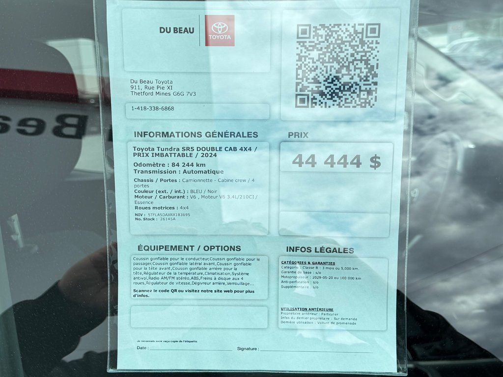 2024 Toyota Tundra SR5 DOUBLE CAB 4X4 / PRIX IMBATTABLE / in Thetford Mines, Quebec - 4 - w1024h768px