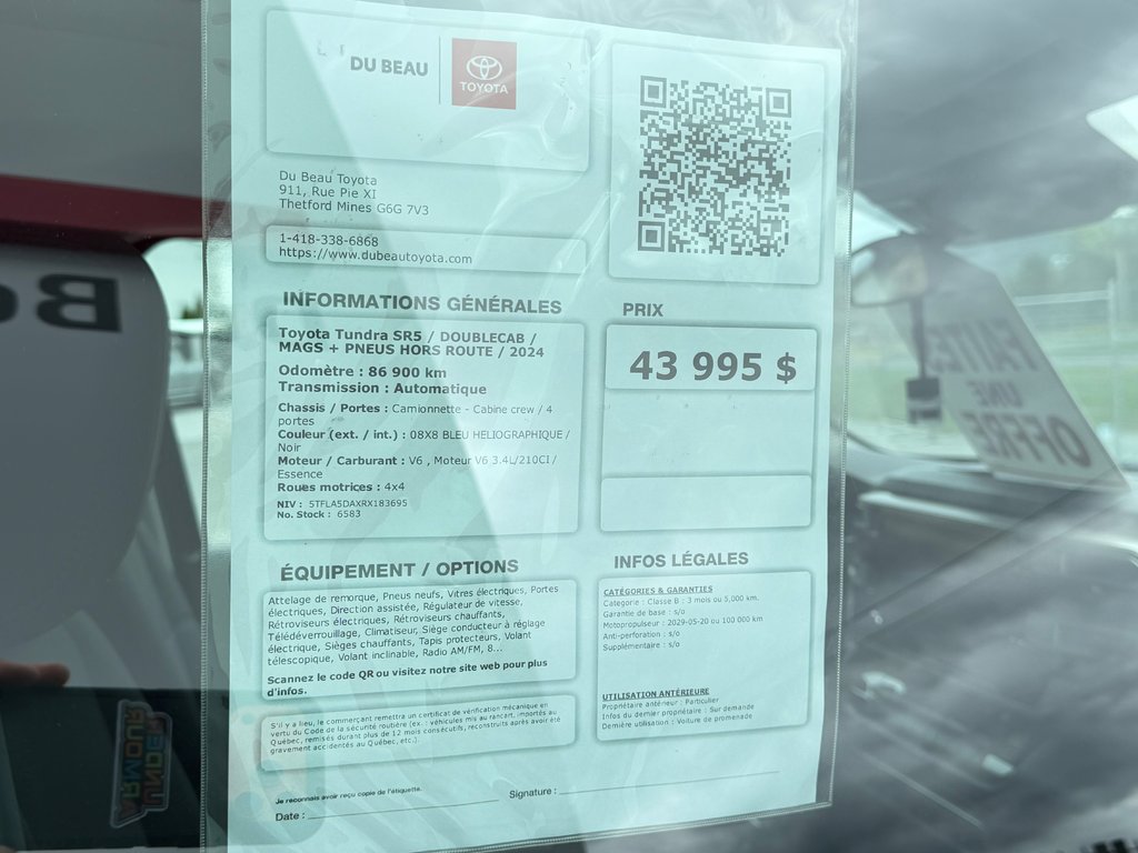 2024 Toyota Tundra SR5 / DOUBLECAB / MAGS + PNEUS HORS ROUTE / in Thetford Mines, Quebec - 4 - w1024h768px