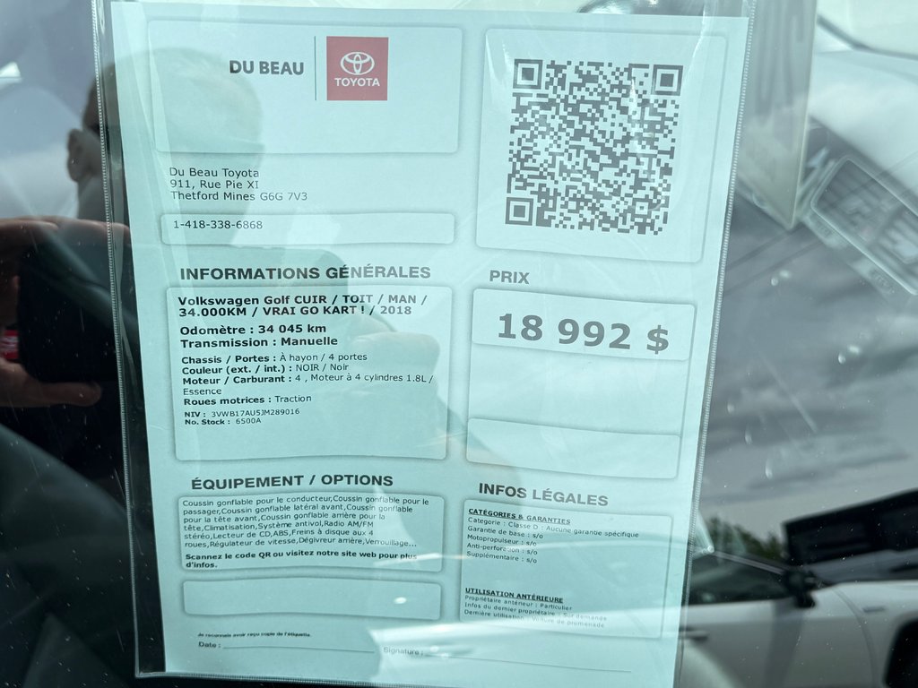 Volkswagen Golf CUIR / TOIT / MAN / 34.000KM  / VRAI GO KART !  / 2018 à Thetford Mines, Québec - 4 - w1024h768px