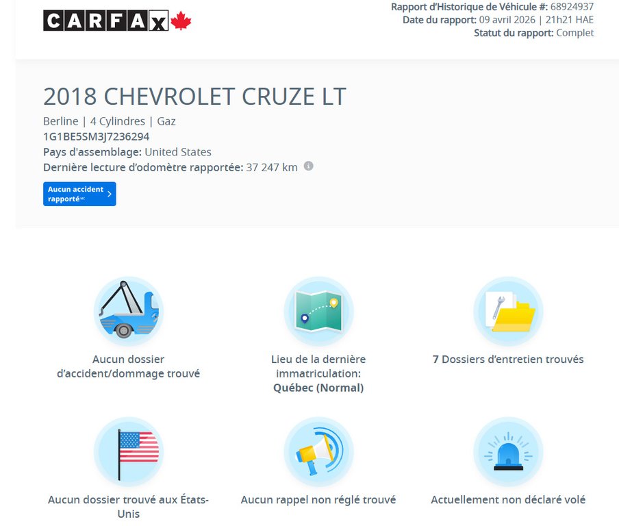 Chevrolet Cruze LT | BAS KM | AUTOMATIQUE | CAMÉRA | BLUETOOTH +++ 2018 à Laval, Québec - 2 - w1024h768px