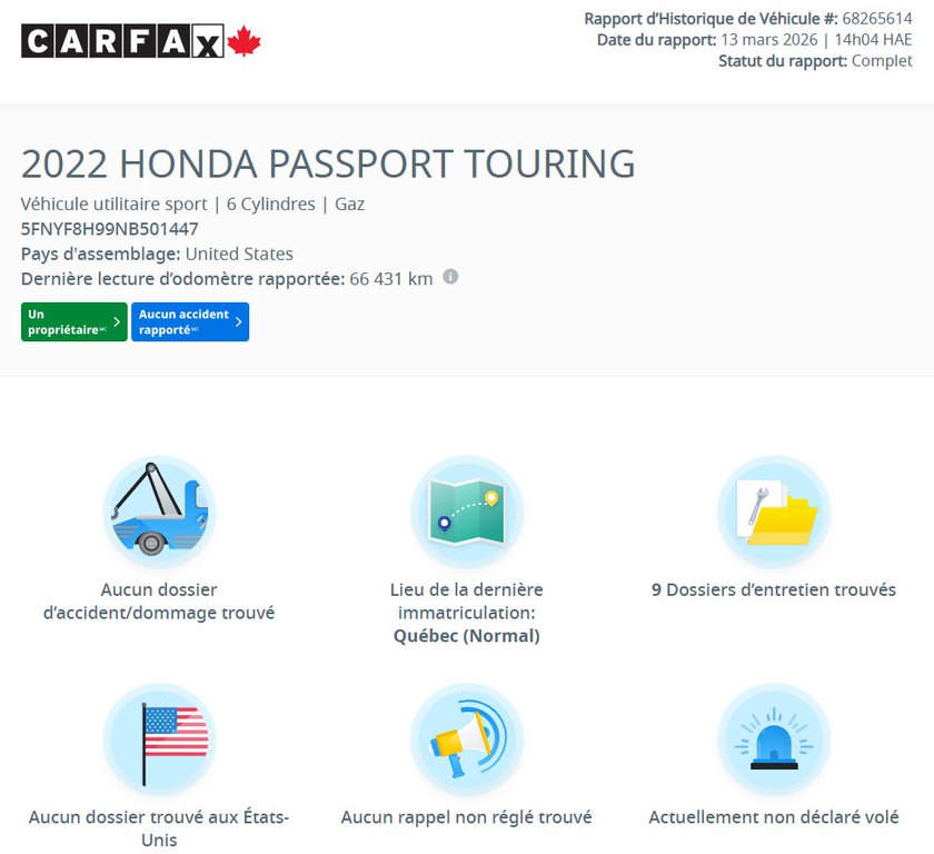 Honda Passport Touring | AWD | DÉMARREUR | NAV | TOIT | CUIR +++ 2022 à Laval, Québec - 2 - w1024h768px