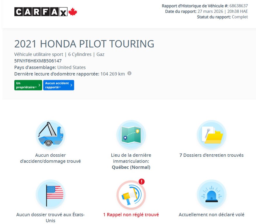 Honda Pilot Touring | AWD | DÉMARREUR | NAV | TOIT | CUIR +++ 2021 à Laval, Québec - 2 - w1024h768px