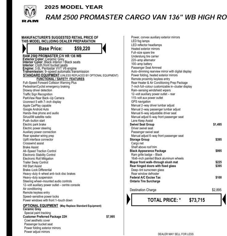 Ram ProMaster Cargo Van 2500 High Roof 136' SLT + 2025 à Repentigny, Québec - 4 - w1024h768px