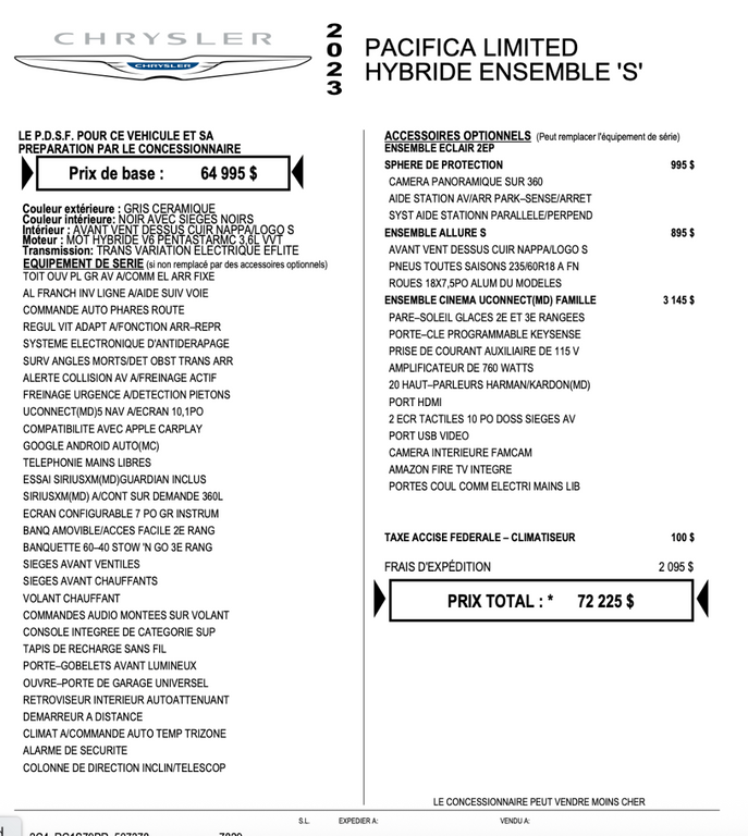 2023 Chrysler Pacifica Hybrid Limited in Saint-Sulpice, Quebec - 3 - w1024h768px