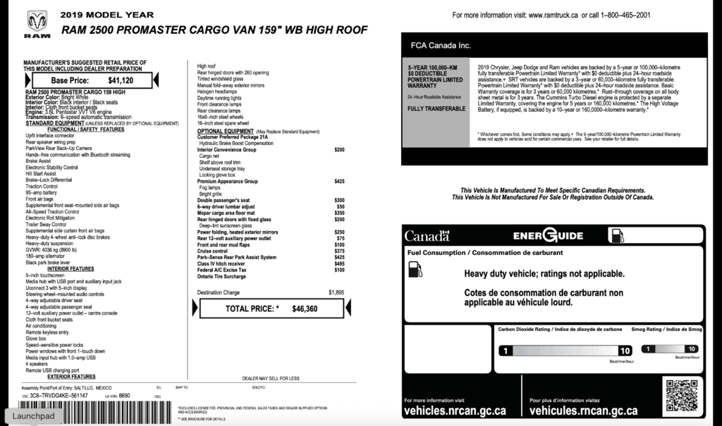2019 Ram ProMaster Cargo Van 2500 High Roof 159' in Repentigny, Quebec - 5 - w1024h768px
