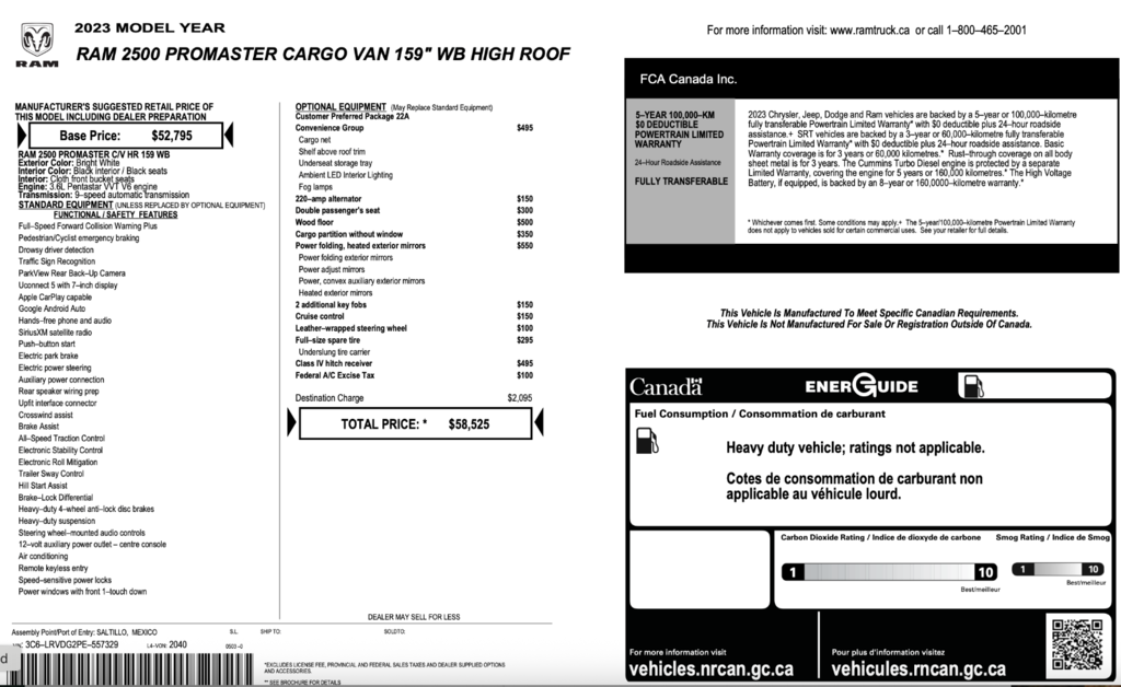 Ram ProMaster Cargo Van 2500 High Roof 159' 2023 à Repentigny, Québec - 8 - w1024h768px