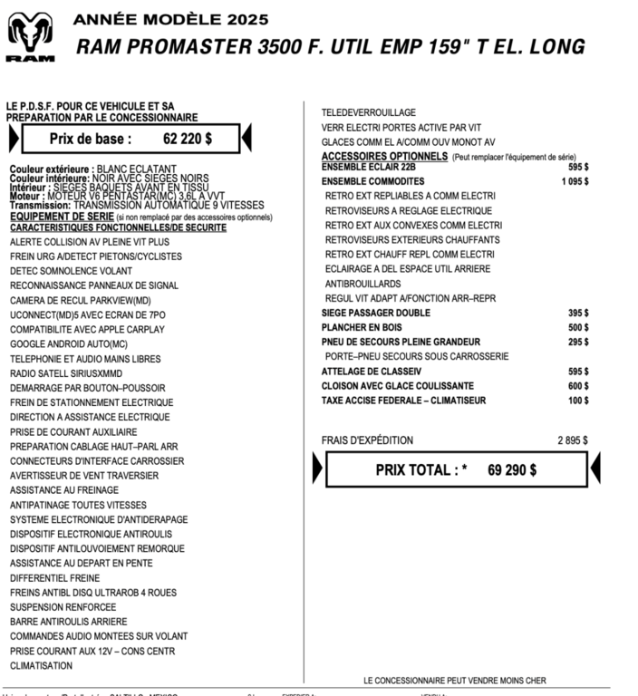 2025 Ram ProMaster Cargo Van 3500 High Roof 159' EXT in Repentigny, Quebec - 2 - w1024h768px