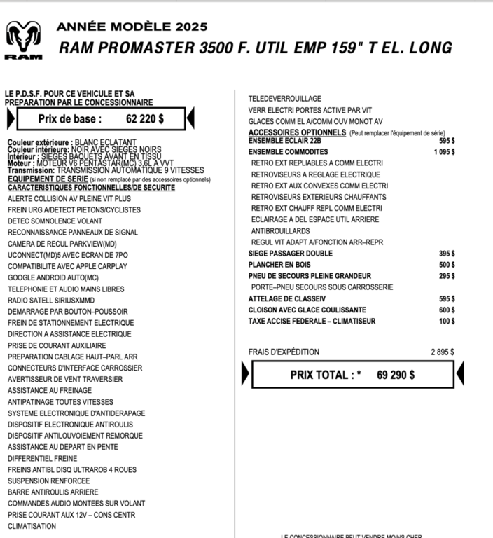 2025 Ram ProMaster Cargo Van 3500 High Roof 159' EXT in Repentigny, Quebec - 2 - w1024h768px
