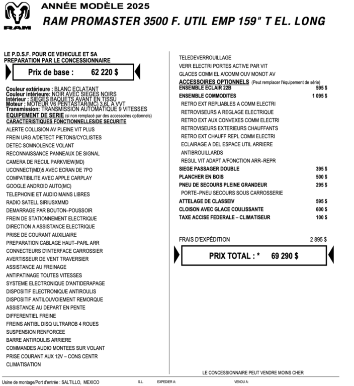 2025 Ram ProMaster Cargo Van 3500 High Roof 159' EXT in Repentigny, Quebec - 2 - w1024h768px