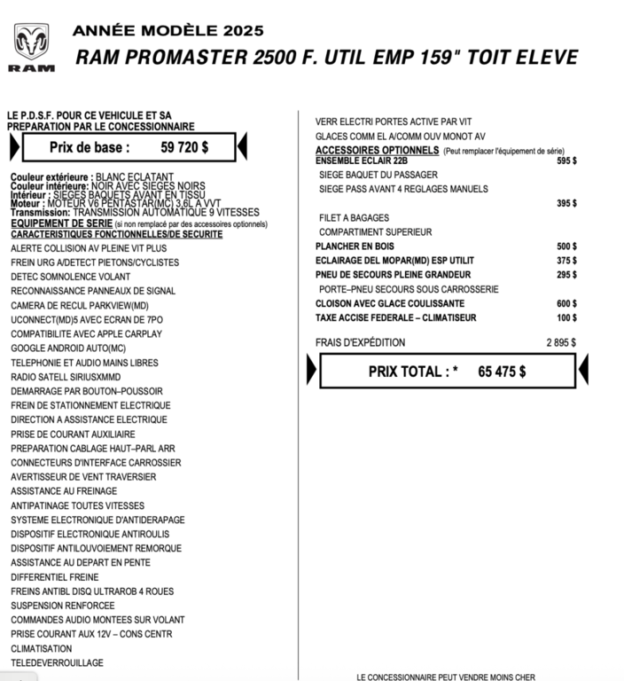 2025 Ram ProMaster Cargo Van 2500 High Roof 159' in Repentigny, Quebec - 3 - w1024h768px