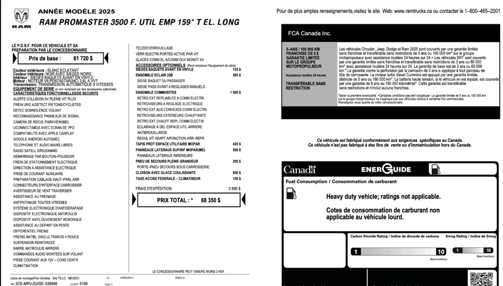 2025 Ram ProMaster Cargo Van 3500 High Roof 159' EXT in Saint-Sulpice, Quebec - 3 - w1024h768px