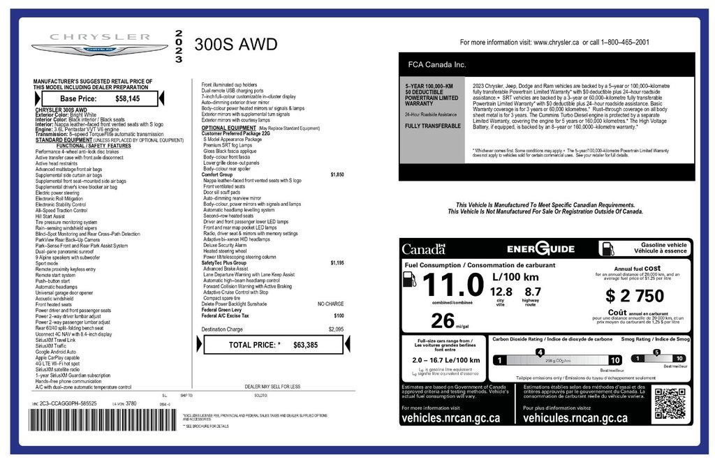 2023 Chrysler 300 S | AWD | Leather | Sunroof | Warranty to 2028 in Saint John, New Brunswick - 2 - w1024h768px