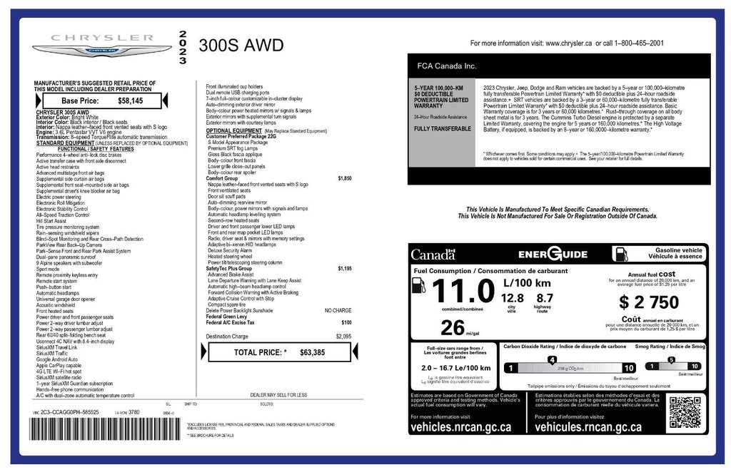2023 Chrysler 300 S | AWD | Leather | Sunroof | Warranty to 2028 in Saint John, New Brunswick - 63 - w1024h768px