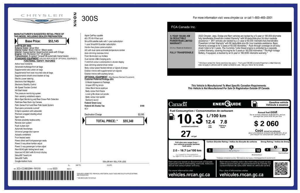2022 Chrysler 300 S | Leather | Roof | Cam | USB | HtdWheel in Saint John, New Brunswick - 3 - w1024h768px