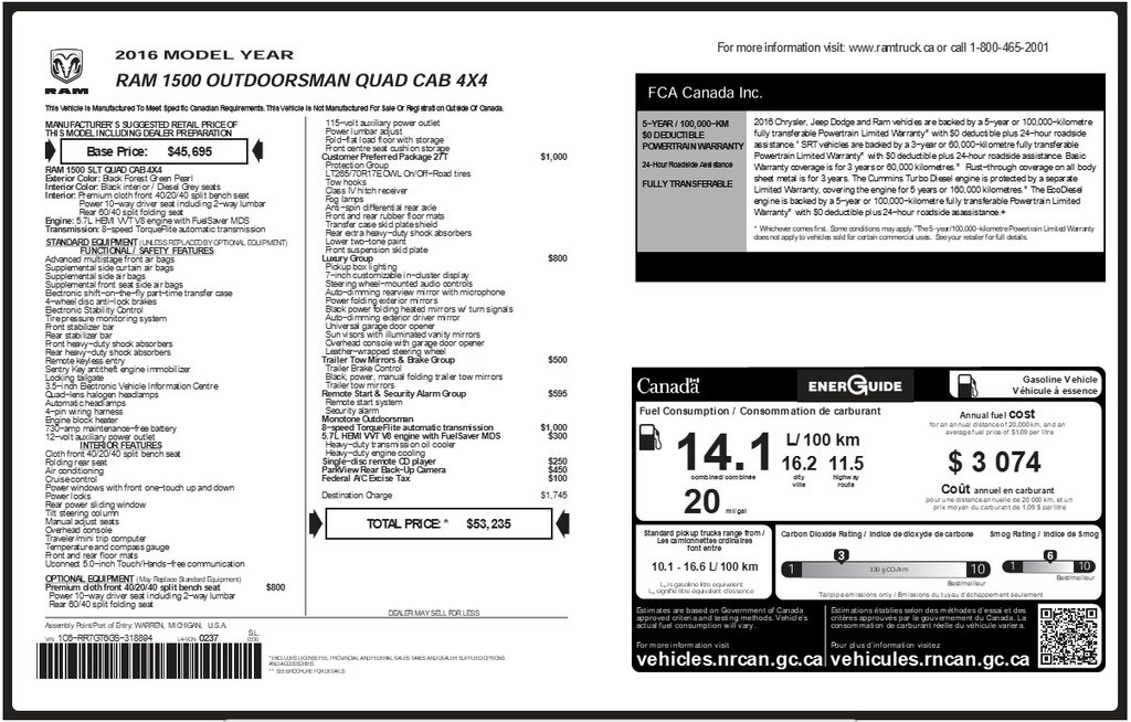Ram 1500 Outdoorsman | Cam | USB | Bluetooth | Keyless 2016 à Saint John, Nouveau-Brunswick - 2 - w1024h768px