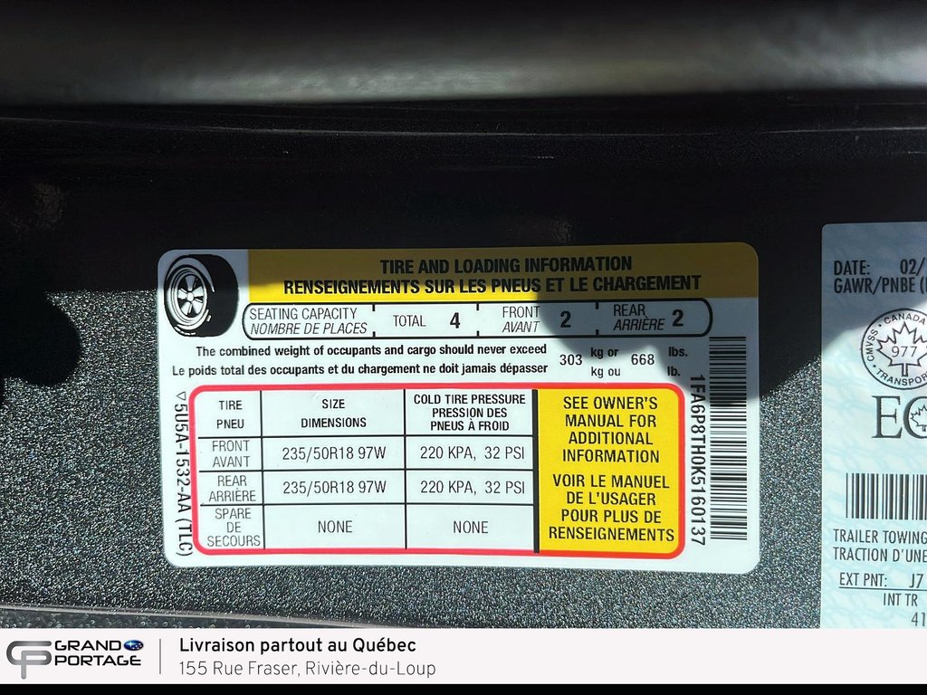 2019 Ford Mustang EcoBoost, boîte automatique, propulsion in Rivière-du-loup, Quebec - 22 - w1024h768px