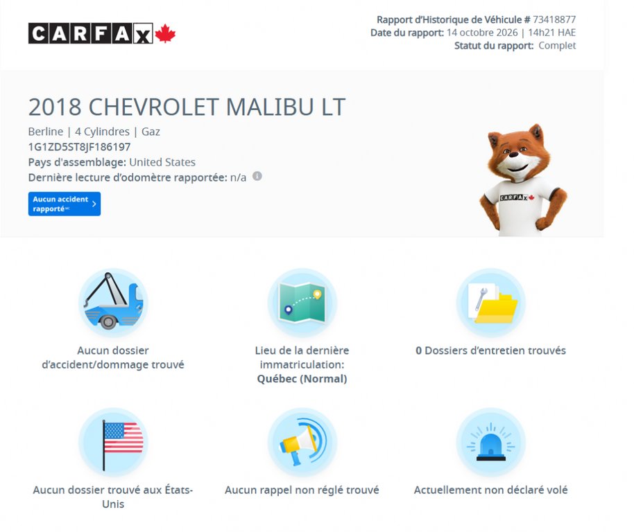 Chevrolet Malibu LT w/1LT | 8 ROUES | BAS KM | CUIR | DÉMARREUR | CAMÉRA | BOSE | CARPLAY +++ 2018 à Laval, Québec - 2 - w1024h768px