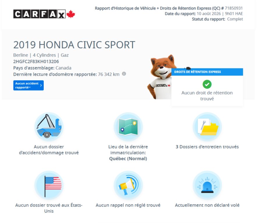 2019 Honda Civic Sport | DÉMARREUR | TOIT | CARPLAY | CAMÉRA +++ in Laval, Quebec - 3 - w1024h768px