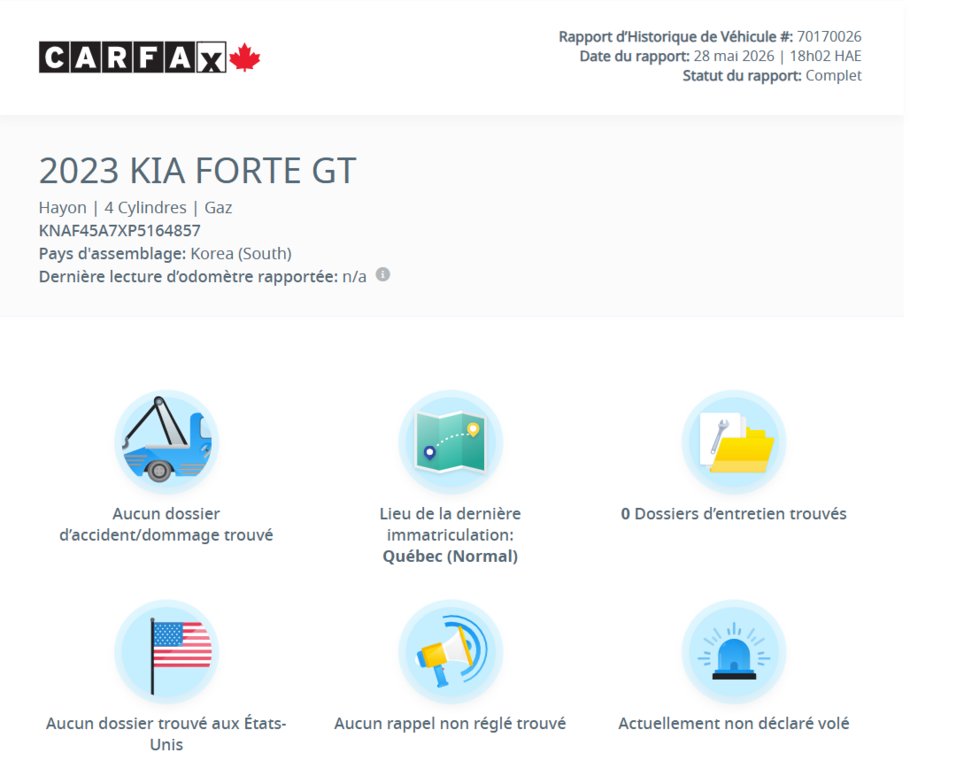 2023 Kia Forte5 GT | 8 ROUES | BAS KM | DÉMARREUR | TOIT | CUIR | CARPLAY +++ in Laval, Quebec - 2 - w1024h768px