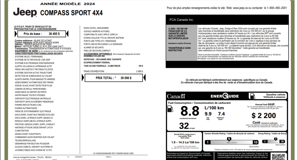 Jeep COMPASS SPORT  2024 à Saint-Georges, Québec - 21 - w1024h768px