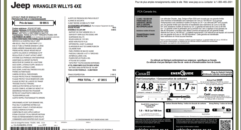 2024 Jeep WRANGLER 4XE in Saint-Georges, Quebec - 23 - w1024h768px