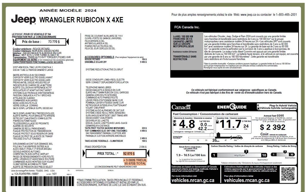 2024 Jeep WRANGLER RUBICON 4XE in Saint-Georges, Quebec - 8 - w1024h768px