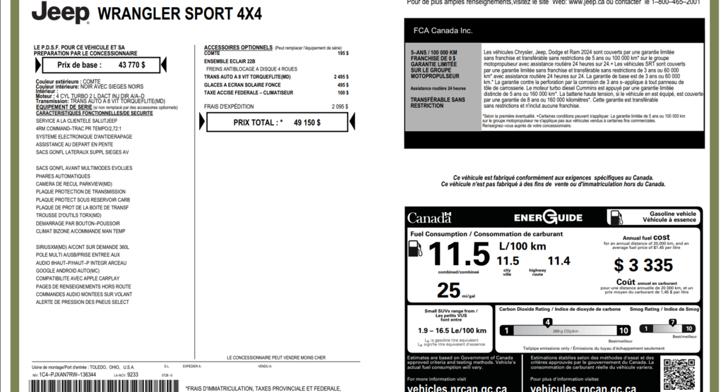Jeep WRANGLER SPORT  2024 à Saint-Georges, Québec - 21 - w1024h768px