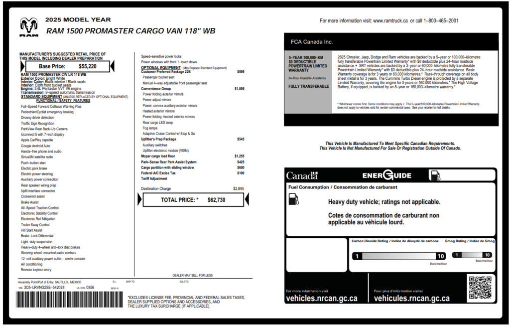 Ram PROMASTER 1500 118  2025 à Saint-Georges, Québec - 19 - w1024h768px