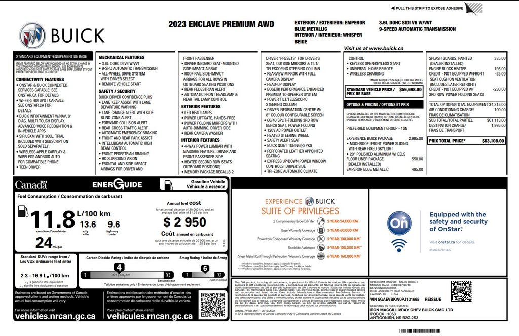2023 Buick Enclave Avenir | Leather | Roof | Nav | HtdWheel in Saint John, New Brunswick - 38 - w1024h768px