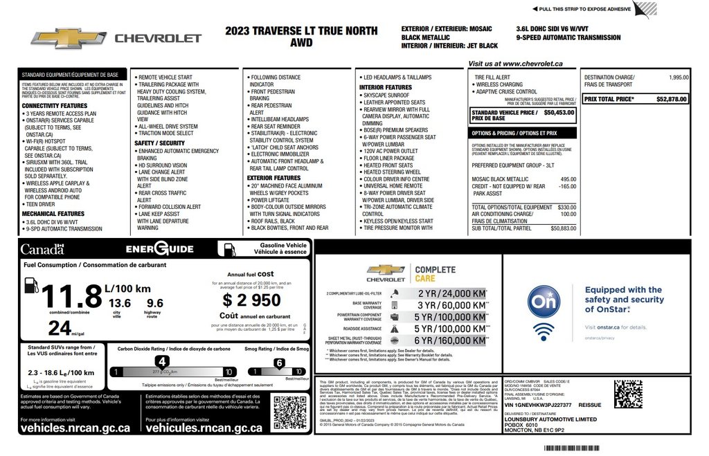 2023 Chevrolet TRAVERSE LT True North | Leather | Roof | HtdWheel | Cam in Saint John, New Brunswick - 2 - w1024h768px