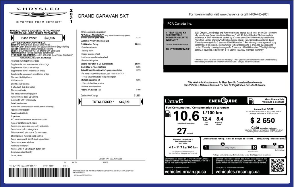 2021 Chrysler Grand Caravan SXT | Cam | USB | Htd Wheel/Seats | Bluetooth in Saint John, New Brunswick - 3 - w1024h768px