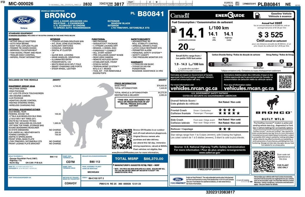 2023 Ford Bronco Wildtrak | Leather | Nav | Cam | USB in Saint John, New Brunswick - 2 - w1024h768px
